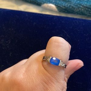 Blue Topaz and Diamond Ring Size 8.75